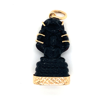 18k Yellow Gold Carved Black Jade NAGA Buddha Pendant 16.0 Grams